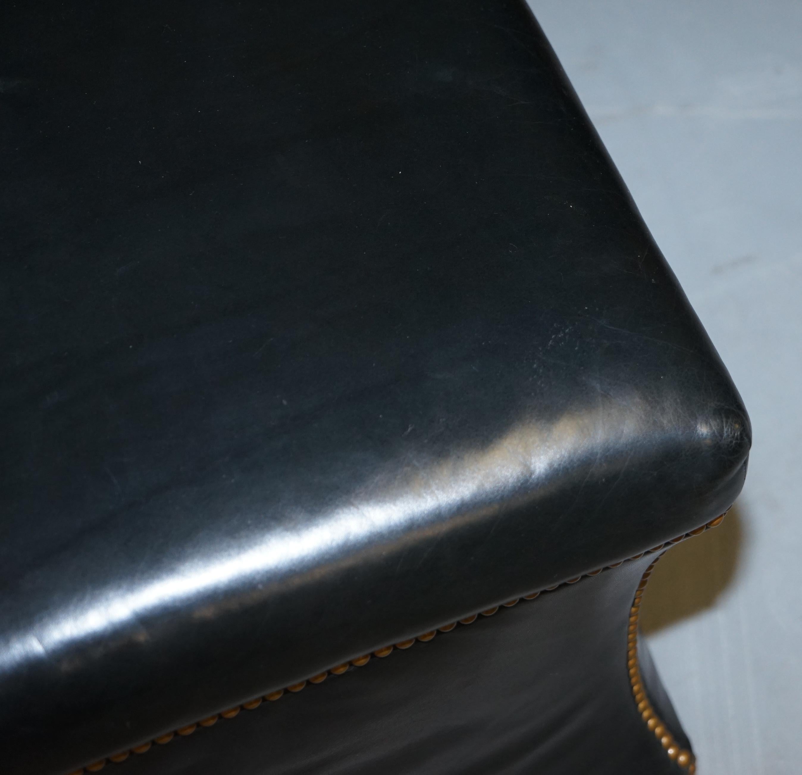 20th Century Ralph Lauren Black Leather Florence Ottoman in the Style of Victorian Footstools