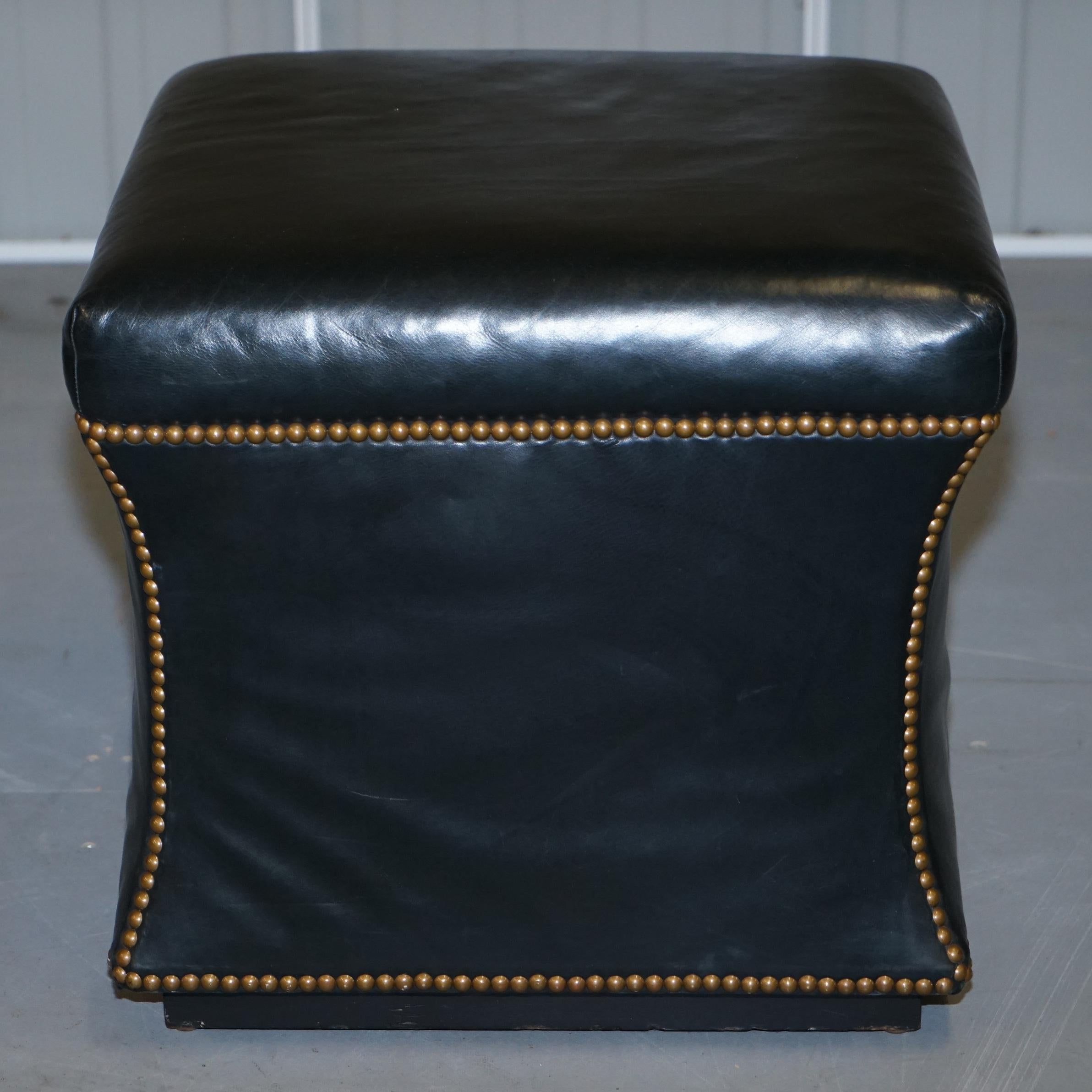 Ralph Lauren Black Leather Florence Ottoman in the Style of Victorian Footstools 3