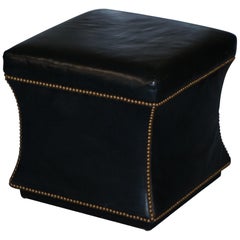 Vintage Ralph Lauren Black Leather Florence Ottoman in the Style of Victorian Footstools