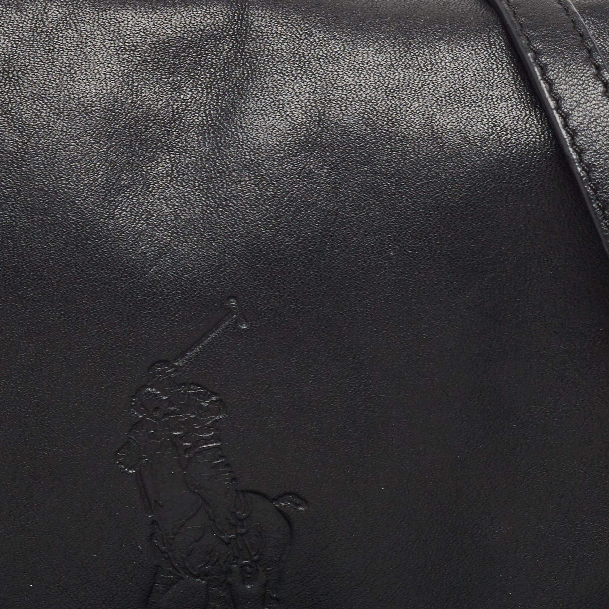 Ralph Lauren Black Leather Logo Embossed Flap Messenger Bag 1