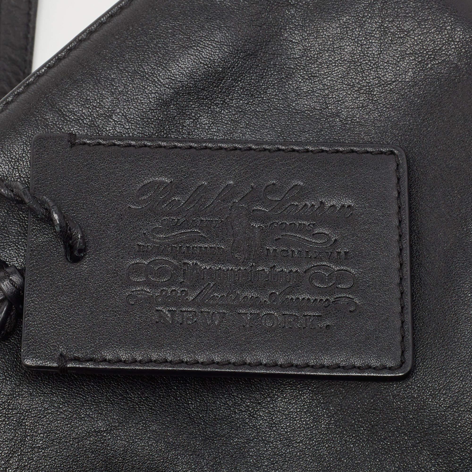 Ralph Lauren Black Leather Logo Embossed Flap Messenger Bag 4