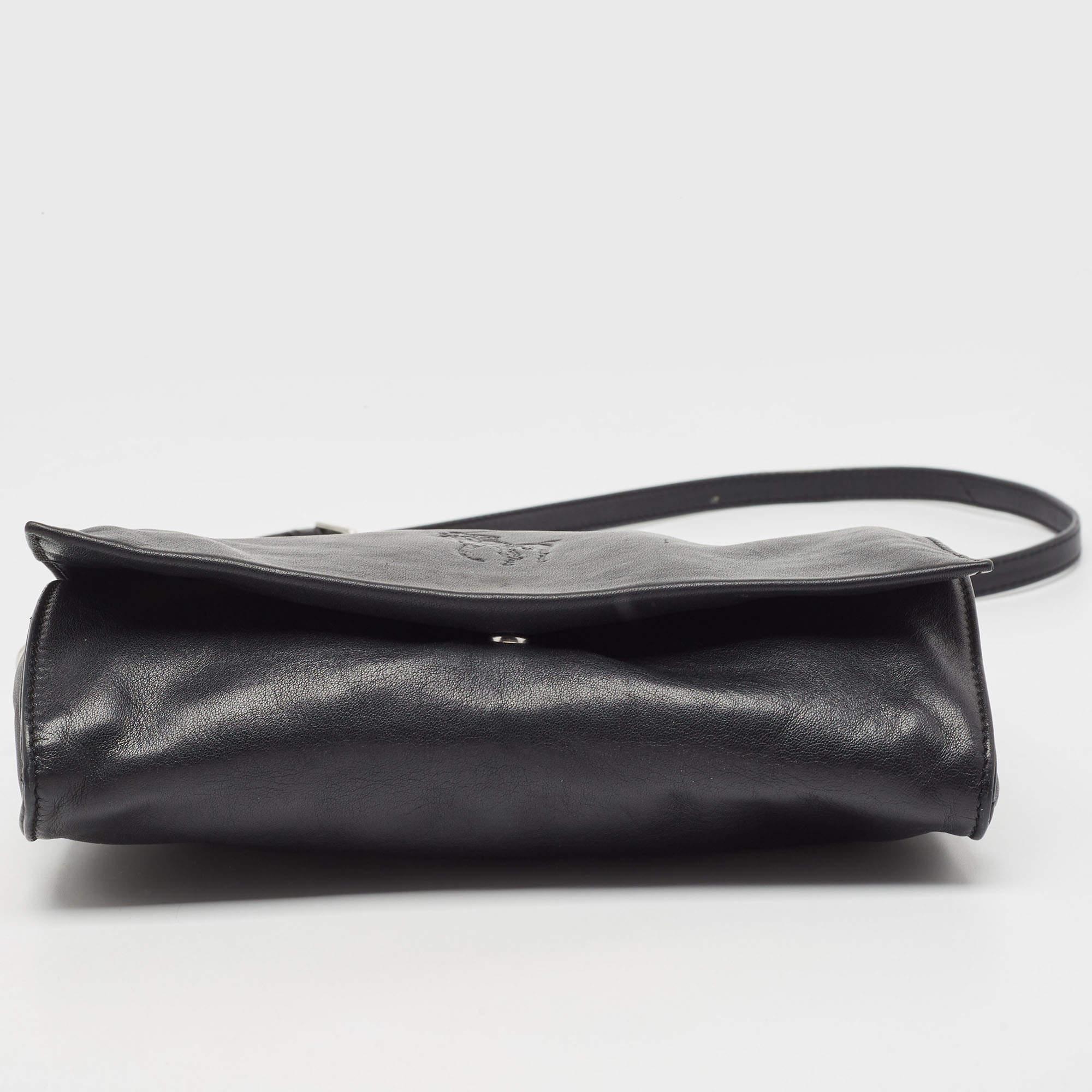 Ralph Lauren Black Leather Logo Embossed Flap Messenger Bag 5