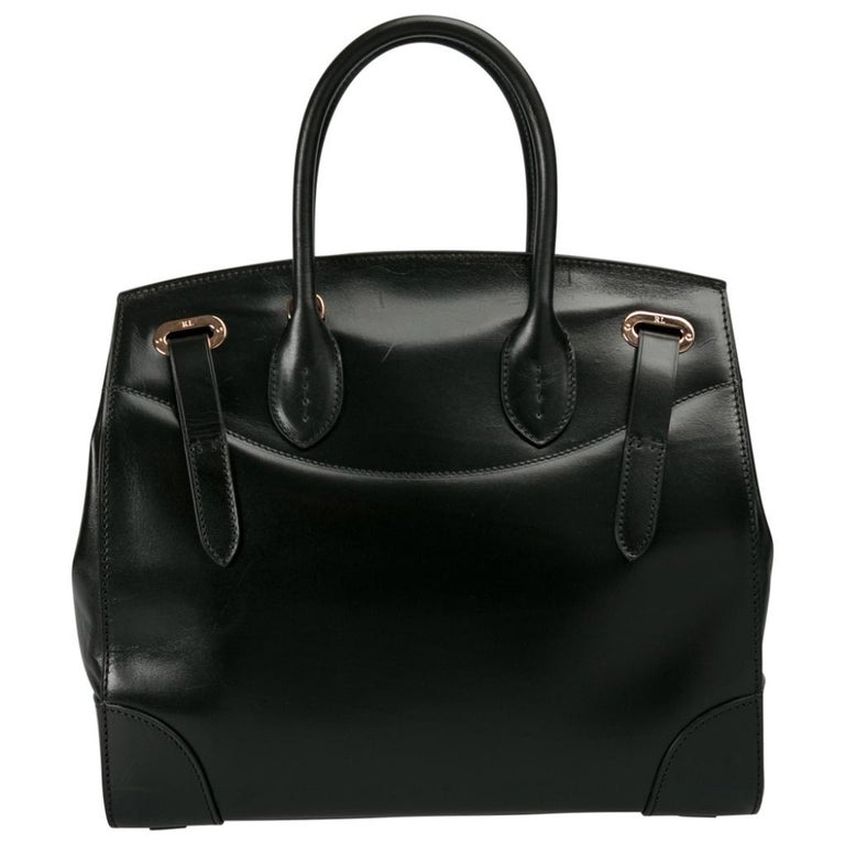 Ralph Lauren Black Leather The Ricky Bag With Light Top Handle Bag For ...