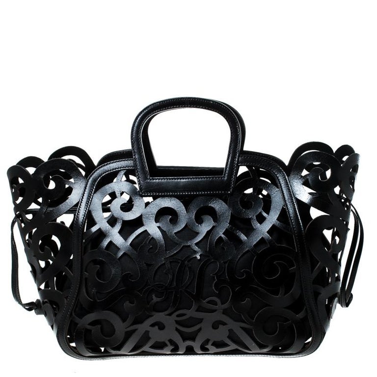 Ralph Lauren Black Leather Vachetta Scroll Tote For Sale at 1stDibs