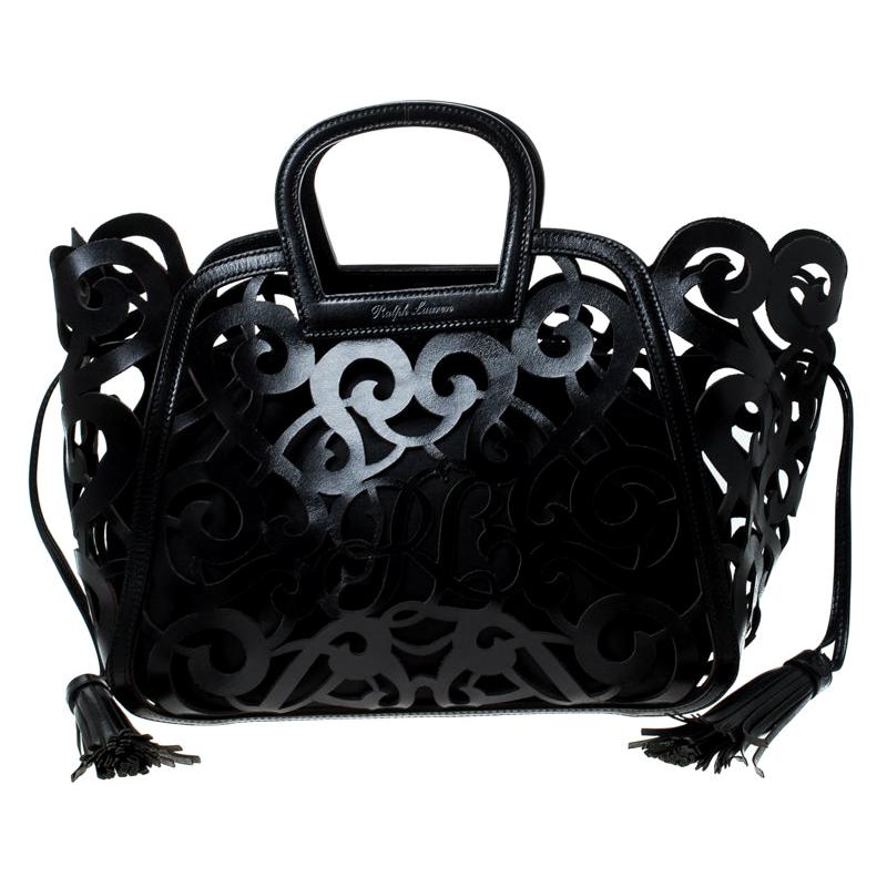 Ralph Lauren Black Leather Vachetta Scroll Tote For Sale at 1stDibs