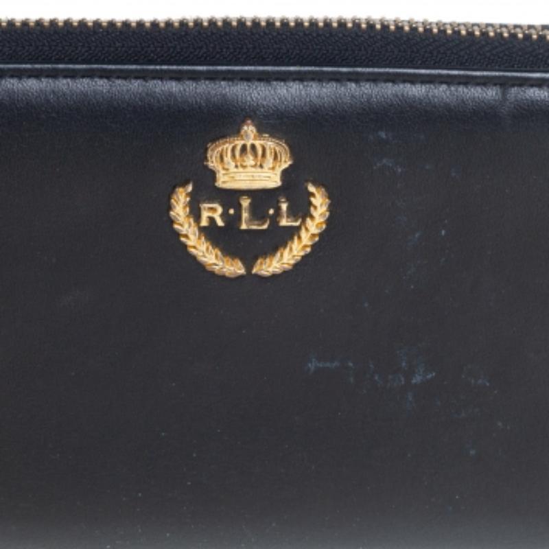 Women's Ralph Lauren Black Leather Zip Around Wallet For Sale