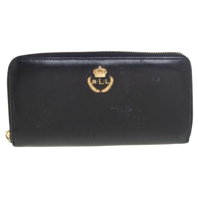 Ralph Lauren Black Leather Zip Around Wallet For Sale