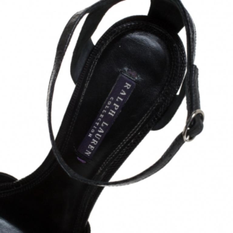 Ralph Lauren Sandalias con tira al tobillo Jeanette de lagarto negro talla 40 en venta 1