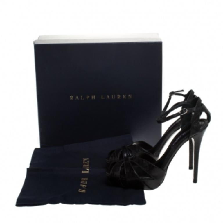 Ralph Lauren Sandalias con tira al tobillo Jeanette de lagarto negro talla 40 en venta 4