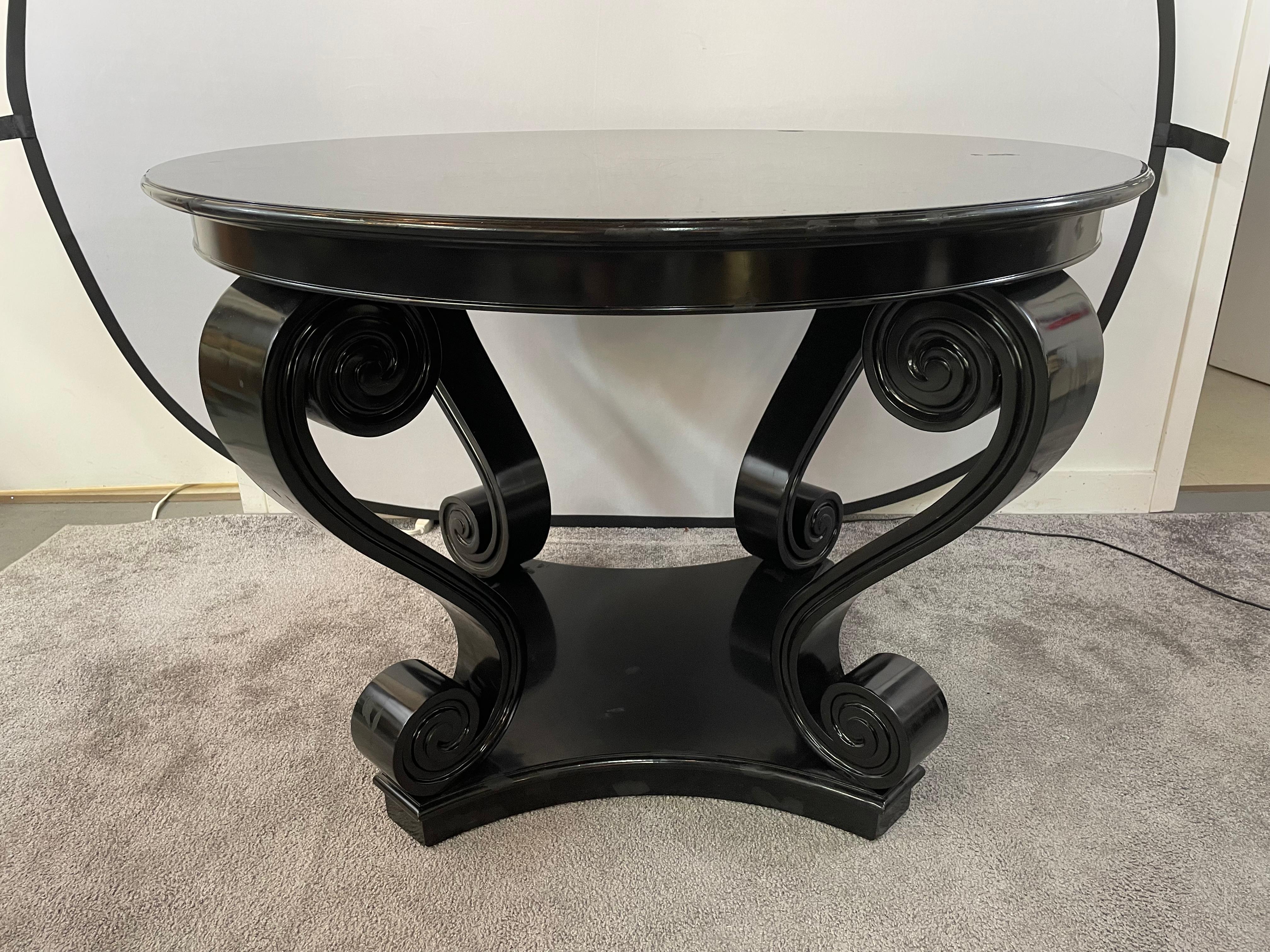 Neoclassical Ralph Lauren Black One Fifth Scroll Hall Table, Neo Romantic 1940's Style