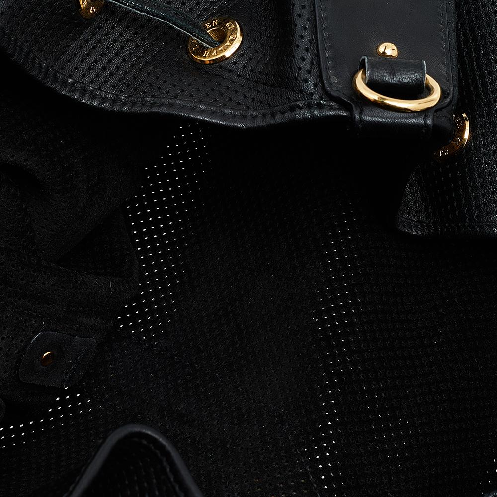 Ralph Lauren Black Perforated Leather Drawstring Hobo In Good Condition For Sale In Dubai, Al Qouz 2