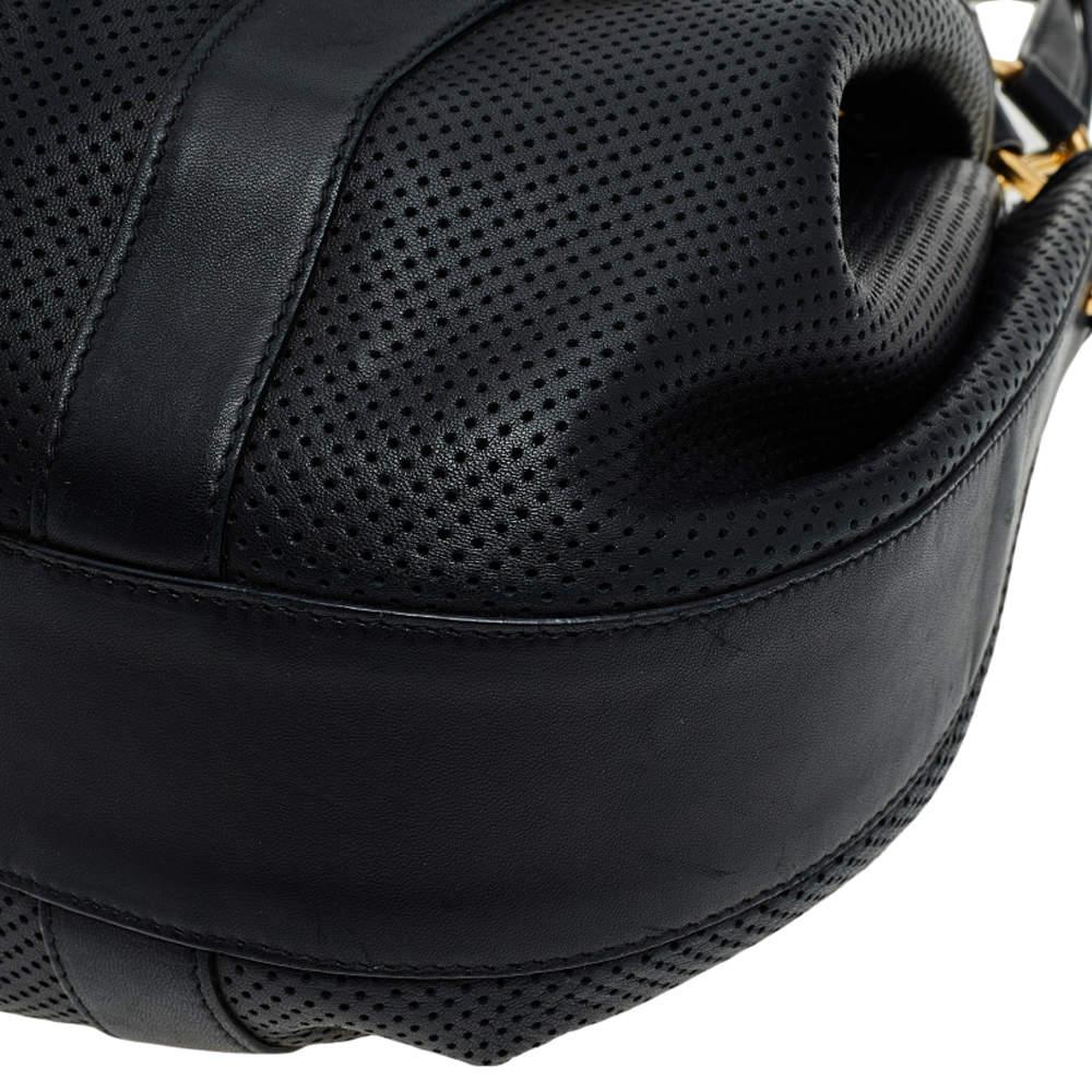 Ralph Lauren Black Perforated Leather Drawstring Hobo For Sale 2