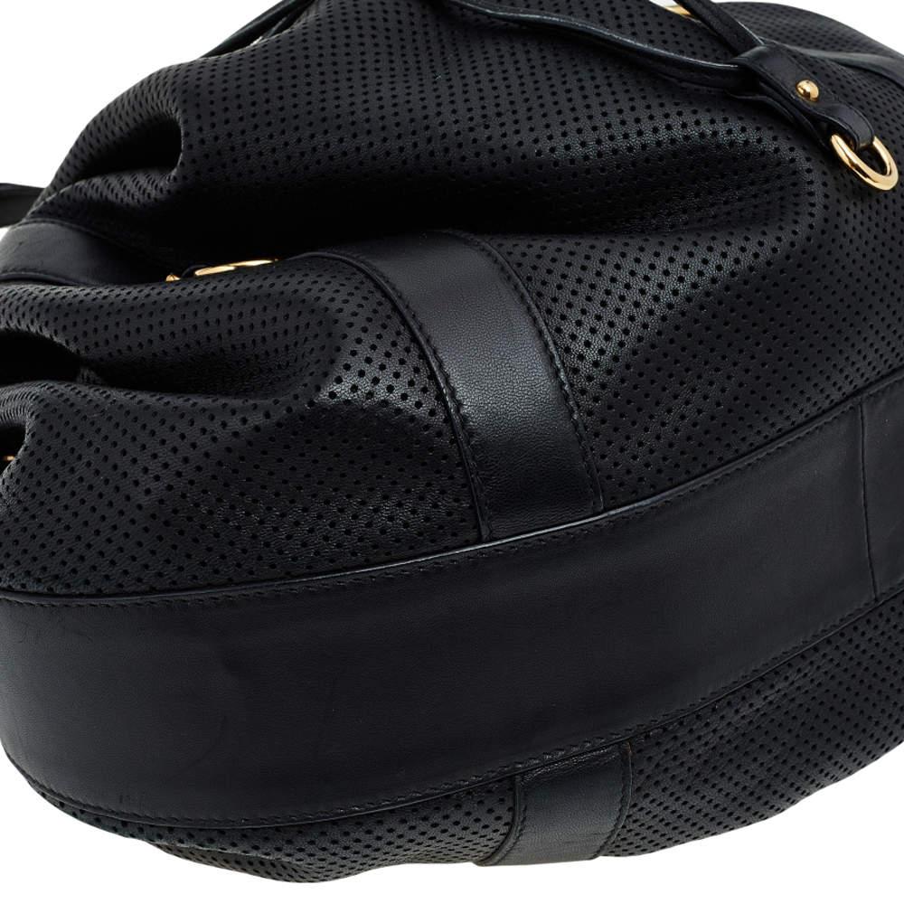 Ralph Lauren Black Perforated Leather Drawstring Hobo For Sale 3