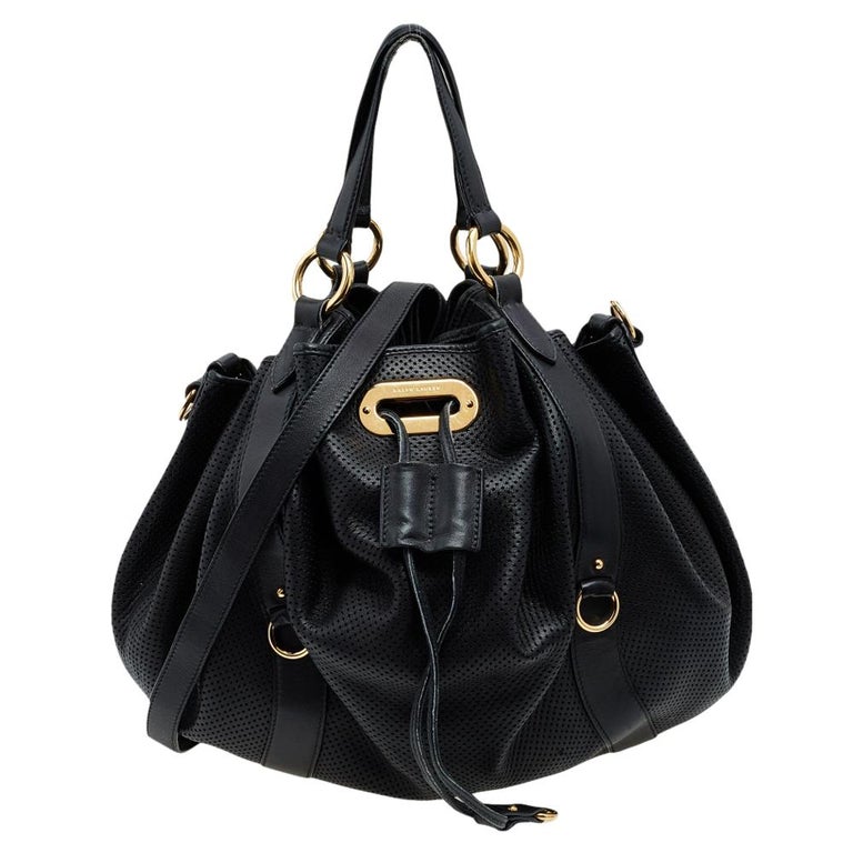 Ralph Lauren Black Perforated Leather Drawstring Hobo For Sale at 1stDibs
