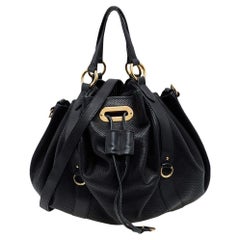 Ralph Lauren Black Perforated Leather Drawstring Hobo