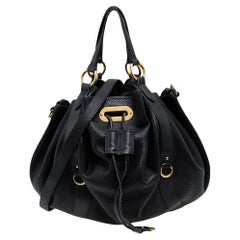Ralph Lauren Black Perforated Leather Drawstring Hobo