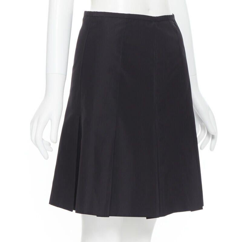 RALPH LAUREN black pleated hem A-line knee length skirt work US2 XS In Good Condition For Sale In Hong Kong, NT