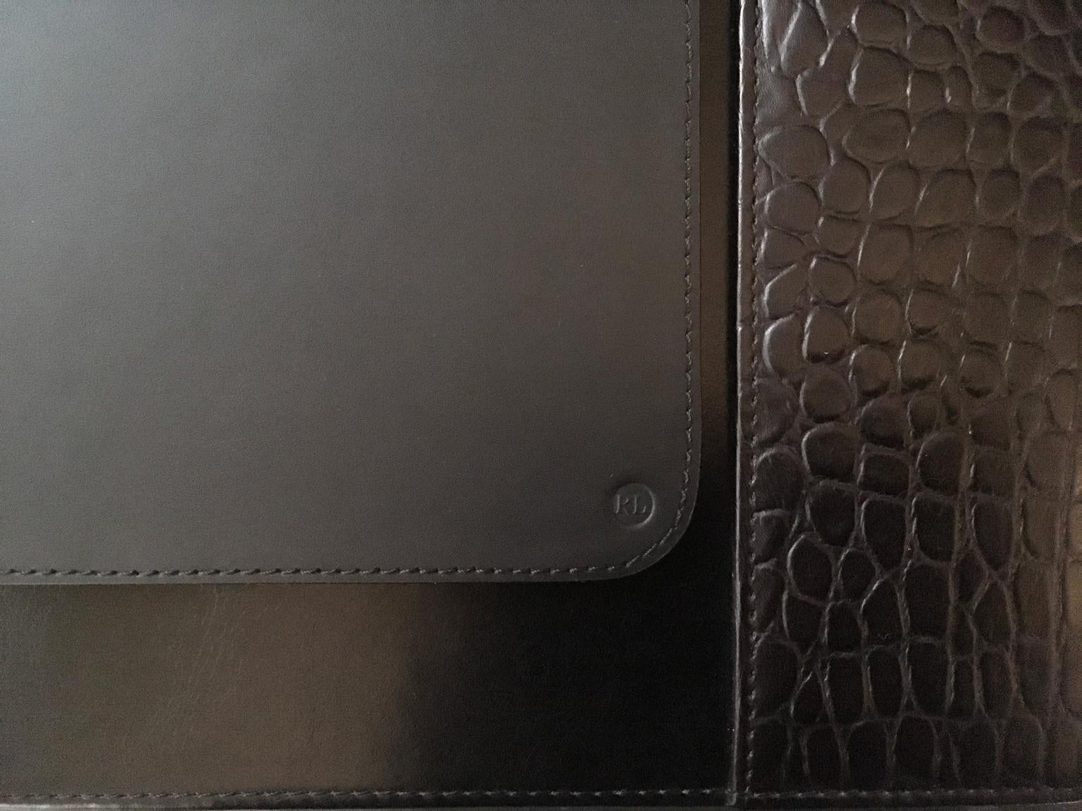 Modern Ralph Lauren Black Printed Crocodile Embossed Leather Desk Blotter and Mousepad