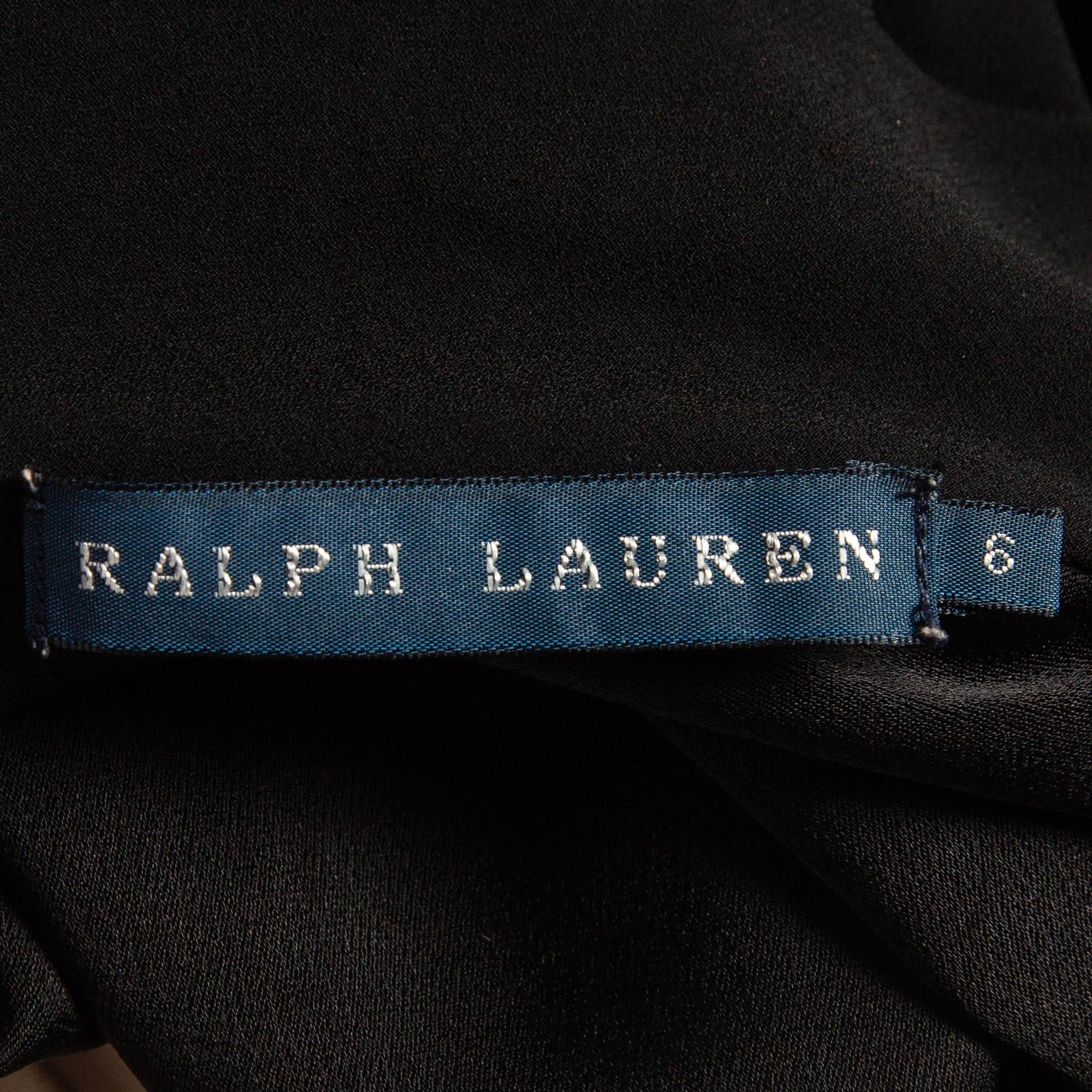 Donna Ralph Lauren Nero Sateen Top senza maniche con scollo finto M. in vendita