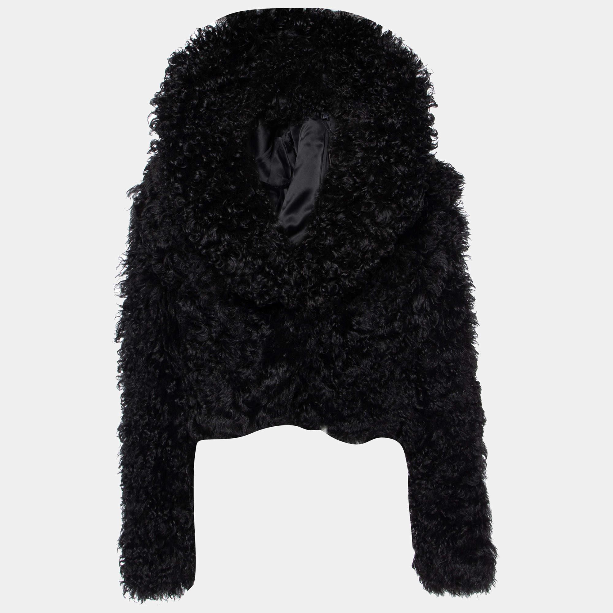 Ralph Lauren Black Shearling Cropped Jacket S For Sale 3