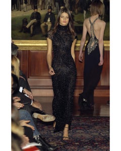 Ralph Lauren black silk beaded evening dress with open back, fw 2002