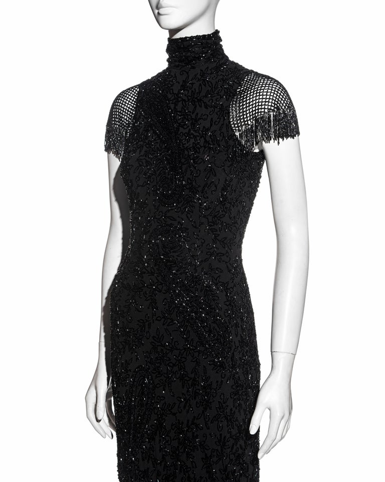 Ralph Lauren black silk beaded evening dress with open back, fw 2002 ...
