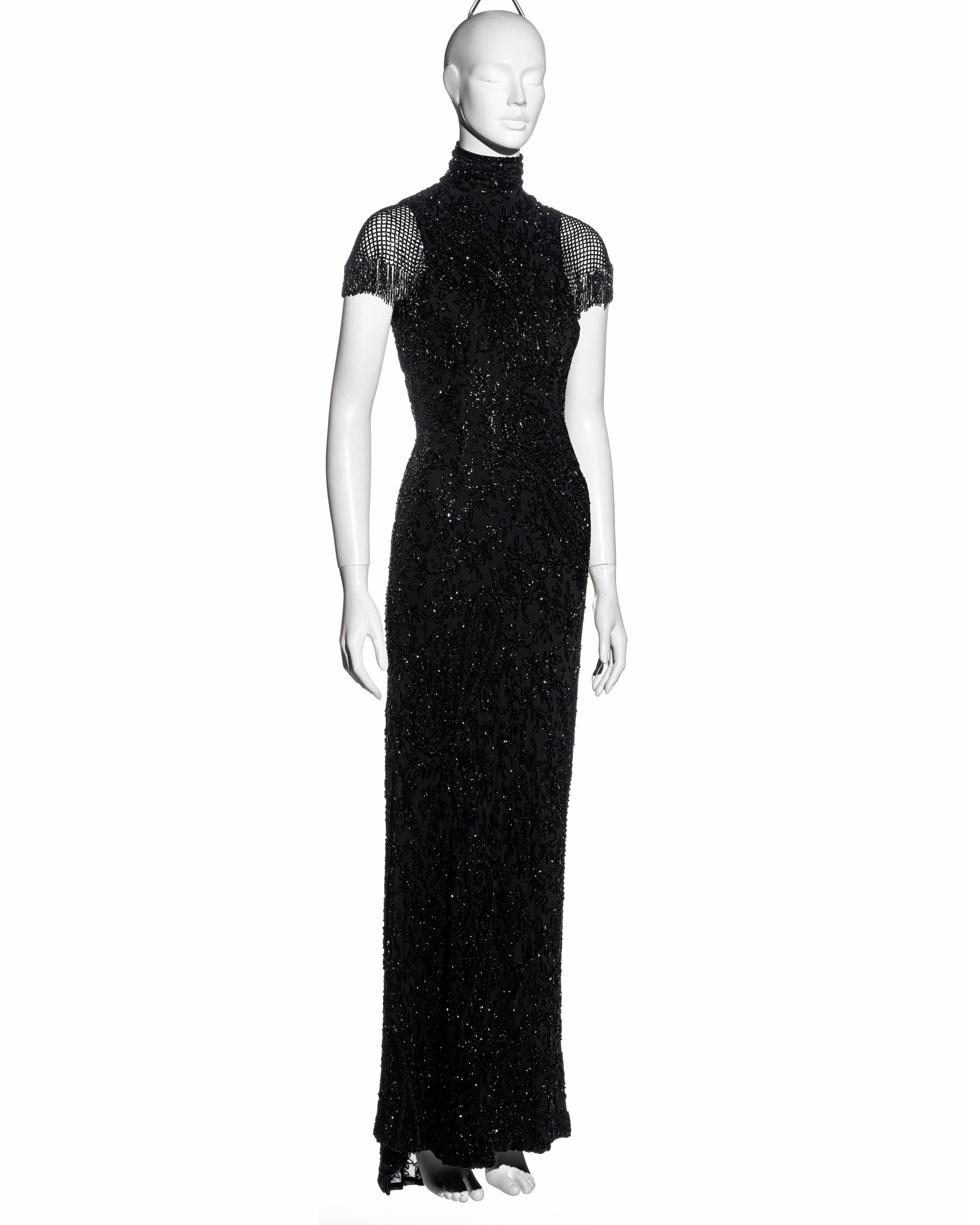 Ralph Lauren vestido de noche negro de seda con cuentas y espalda abierta, fw 2002 1