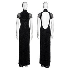 Ralph Lauren vestido de noche negro de seda con cuentas y espalda abierta, fw 2002