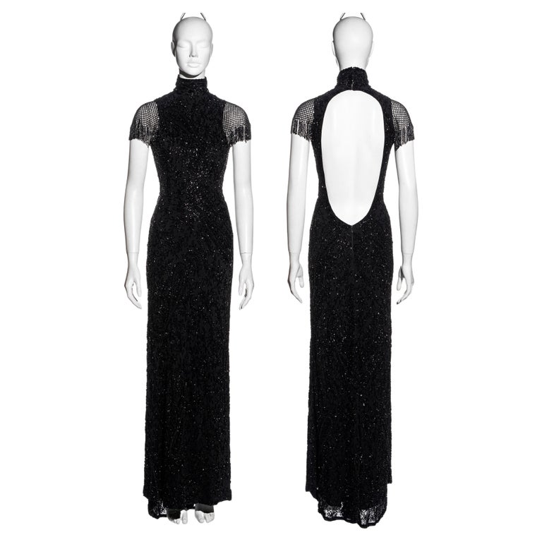 Ralph Lauren black silk beaded evening dress with open back, fw - Main Image