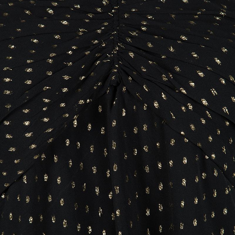 Ralph Lauren Black Silk Clip Dot Ruched Detail Strapless Dress L In Good Condition In Dubai, Al Qouz 2