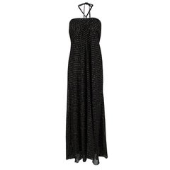 Ralph Lauren Black Silk Clip Dot Ruched Detail Strapless Dress L