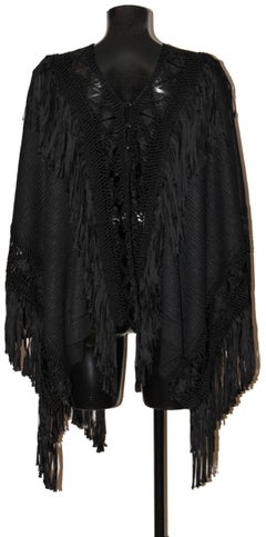 Ralph Lauren Black Silk Fringe Poncho