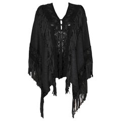 Ralph Lauren Black Silk Fringe Poncho