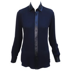 RALPH LAUREN Black Silk & Leather Shirt Blouse