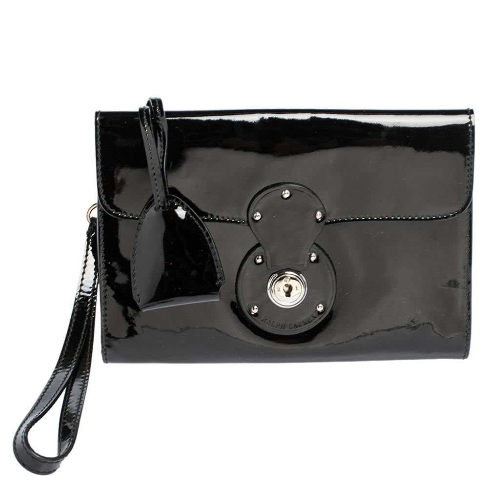 Ralph Lauren Black Soft Leather Mini Ricky Wristlet Clutch