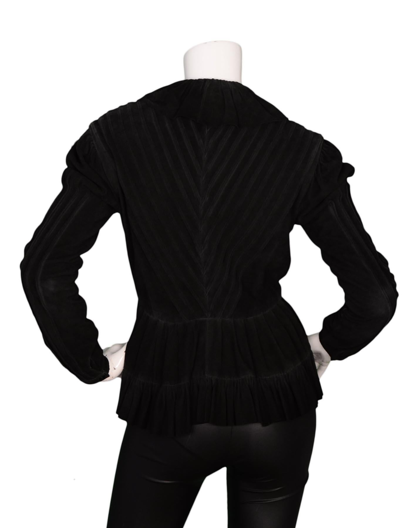 Ralph Lauren Black Suede Ruffle Jacket Sz 4 In Good Condition In New York, NY