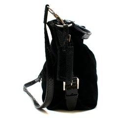 Ralph Lauren Black Suede Snakeskin Trim Tote Bag