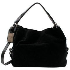  Ralph Lauren Black Suede Snakeskin Trim Tote Bag 