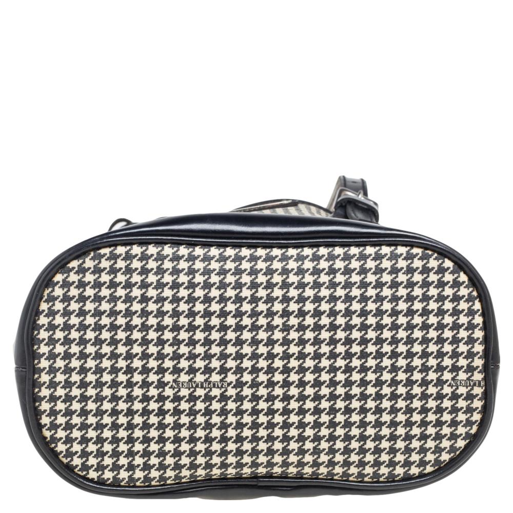 Gray Ralph Lauren Black/White Canvas and Leather Houndstooth Tote