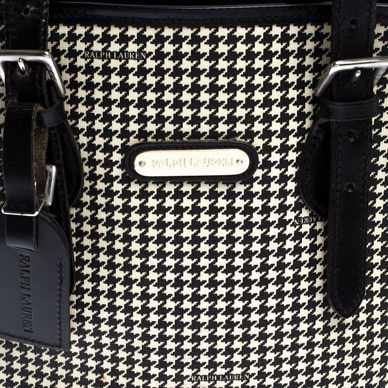 Ralph Lauren Black/White Canvas and Leather Houndstooth Tote For Sale