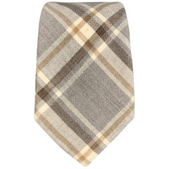 RALPH LAUREN Black & White Glenplaid Wool / Cashmere Tie
