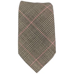 RALPH LAUREN Black & White Glenplaid Wool / Cashmere Tie