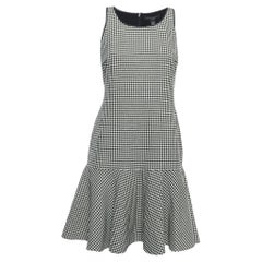 Ralph Lauren Black/White Houndstooth Pattern Wool Mini Dress Flounce M