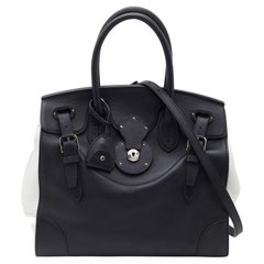 Ralph Lauren Black/White Leather Soft Ricky Tote