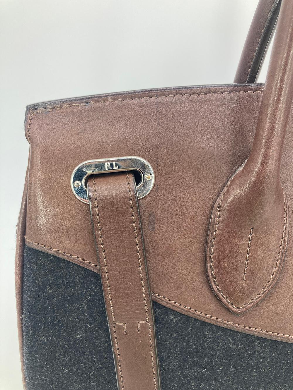 Ralph Lauren Black Wool Brown Leather Rickey Bag For Sale 7