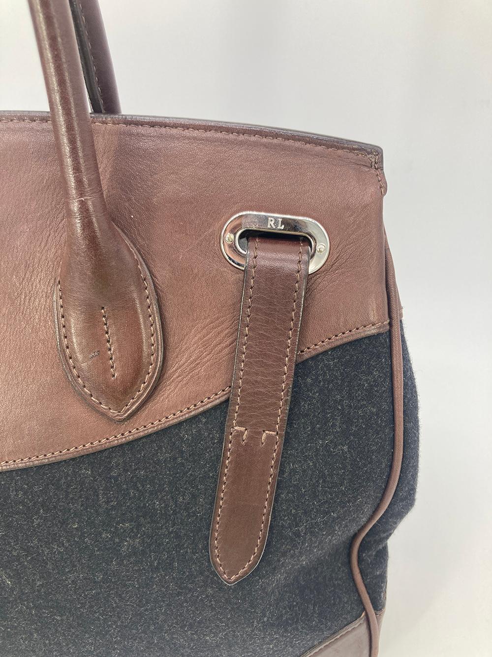 Ralph Lauren Black Wool Brown Leather Rickey Bag For Sale 9