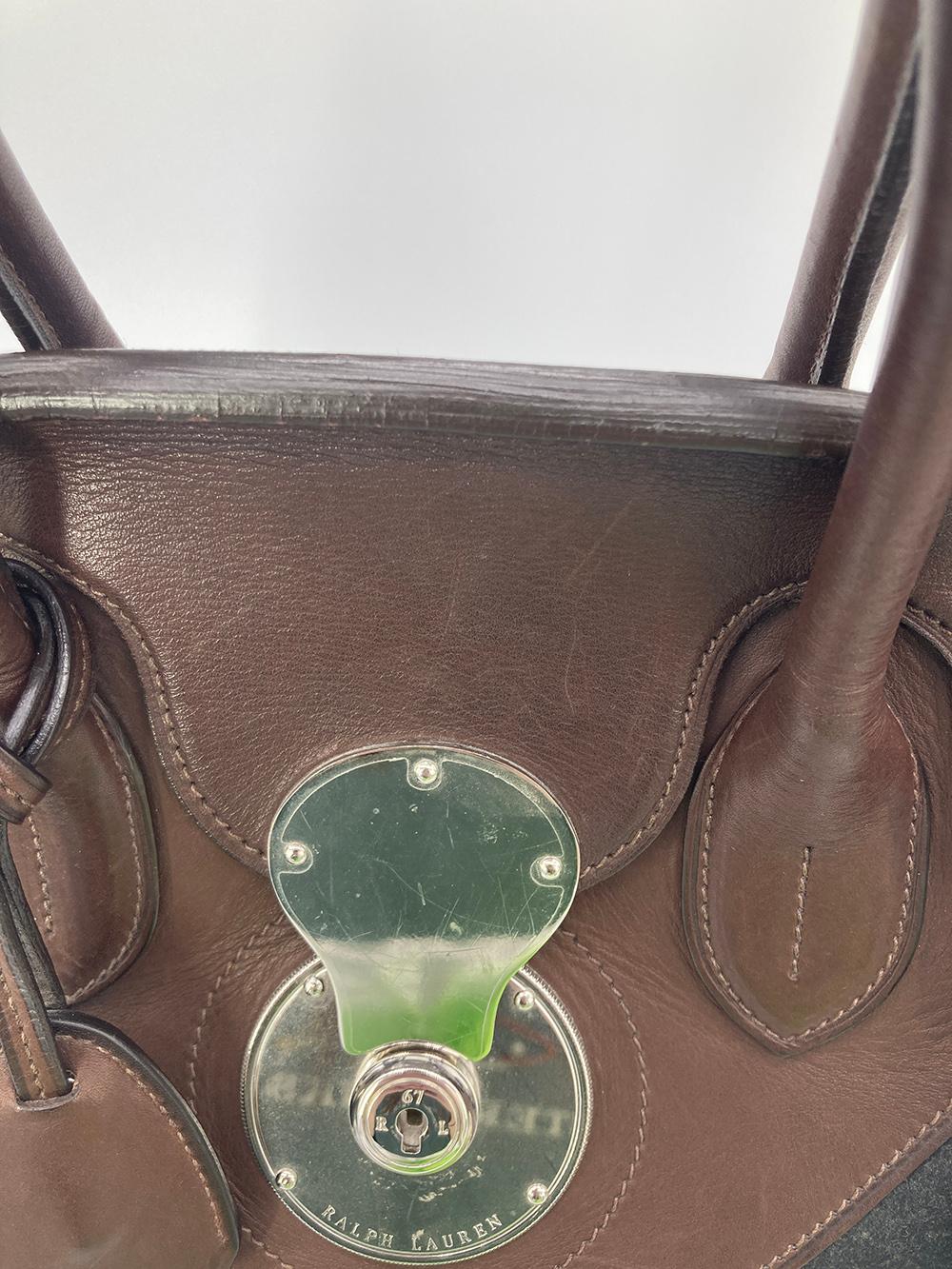 Ralph Lauren - Sac Rickey en laine noire et cuir marron en vente 2