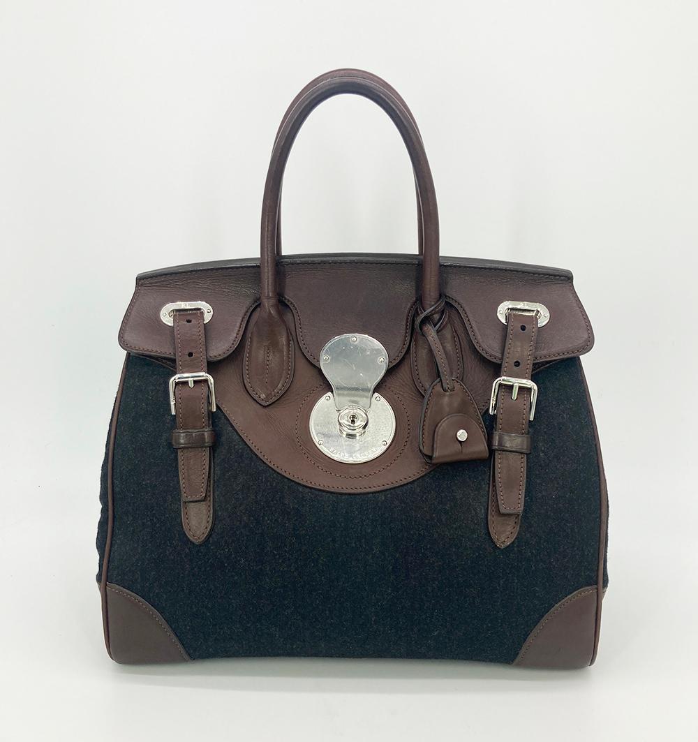 Ralph Lauren Black Wool Brown Leather Rickey Bag For Sale 4