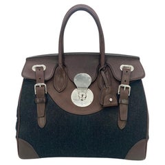 Ralph Lauren - Sac Rickey en laine noire et cuir marron
