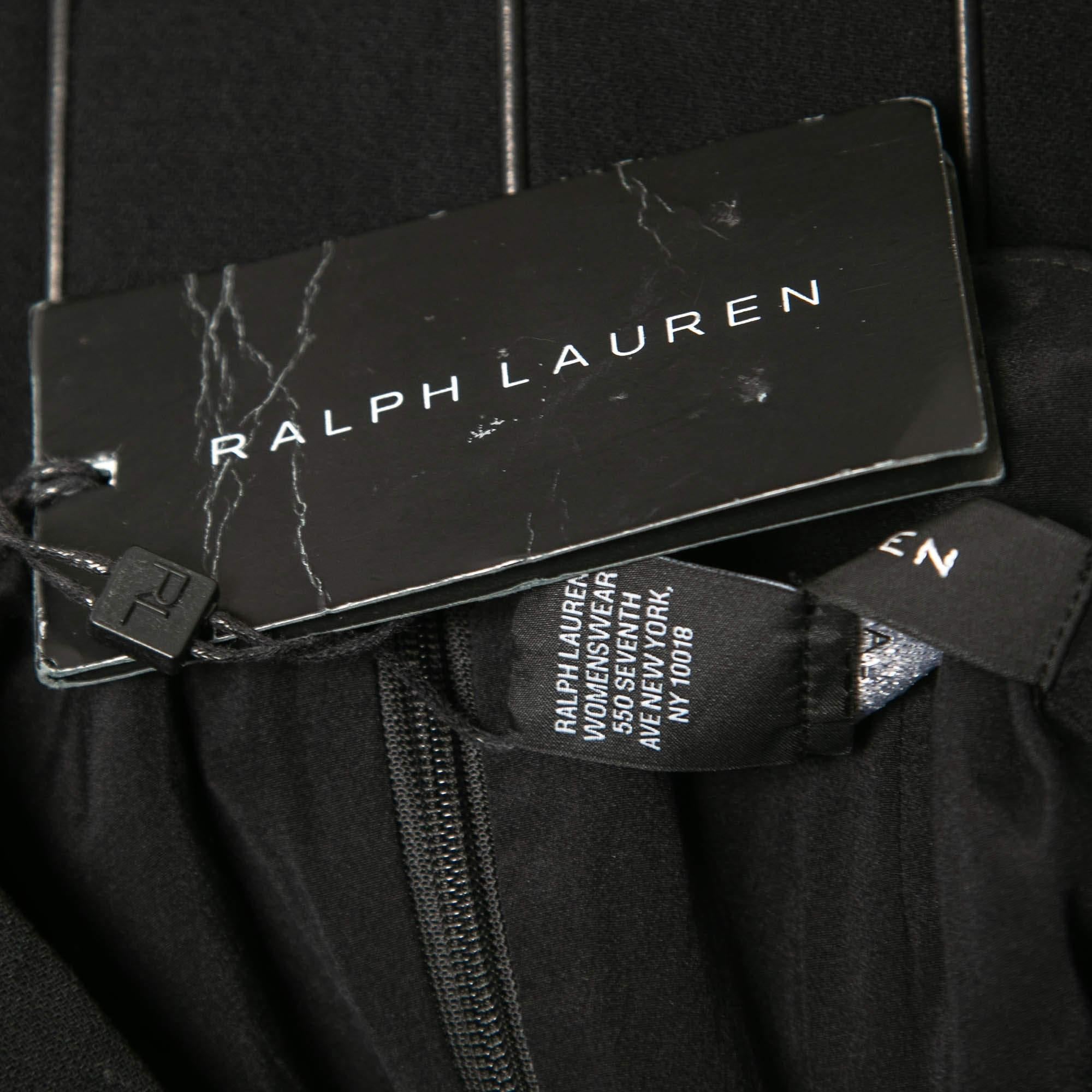 Ralph Lauren Black Wool Leather Trim Sleeveless Skater Dress  For Sale 1